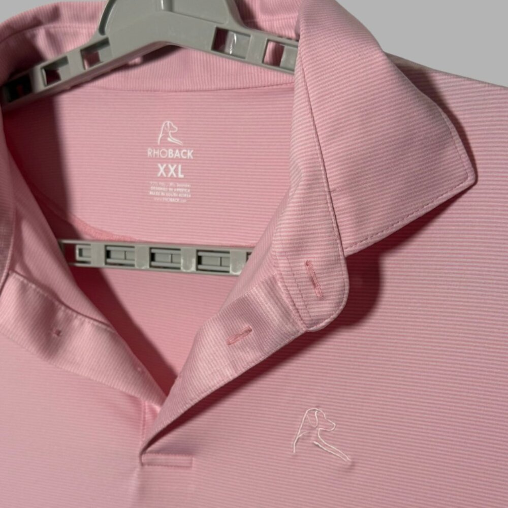 Rhoback Men's Size 2XL Golf Polo Pink and White Stripes